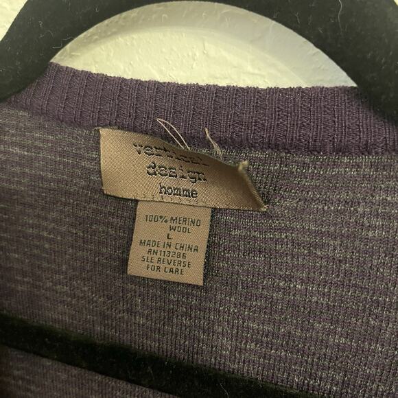 Vertical Design Homme 100% Merino Wool Cardigan Mens Large Purple Stripe Grandpa - Picture 11 of 12